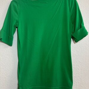 Lauren Ralph Lauren Green Knit Top | Rolled Sleeve | Petite Small